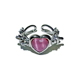 Pink heart angel ring