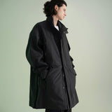 Poly Cotton RIB Double Placket Long-Jacket - GREY