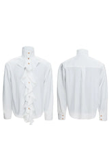 Silky Ruffle Brass Button Shirt