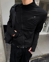 Asymmetric High-Neck Slim-Fit Zip-Up