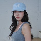 アーガイル ストライプ デニム ピルボックス キャップ(Light Blue Denim)