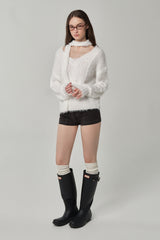 Three-button lace short, Charcoal