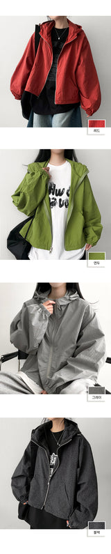 Eason Square Pattern Checkered Windbreaker Hooded Jumper