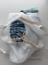 Pattern string pouch - blue check , M size