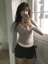 ボタンレイヤードTシャツ
