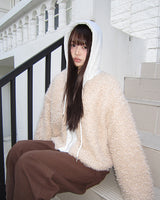 Sell Teddy Fur Color-Block quilted lining  Hooded Zip-Up Jumper