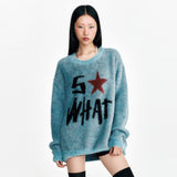 So What Hairy Knit Sweater Turquoise