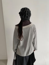 パンディ スリットリボン オフショルダー スウェットシャツ