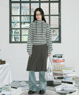 Stripe Turtleneck Balloonfit Hood Knit - GRAY