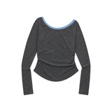 SELUA ONE SHOULDER UNBALANCE SHIRRING LONG SLEEVE T