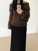 Candle off-shoulder knitwear (3 colors)