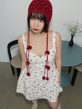 VINTAGE CROCHET LACE BONNET HAT IN RED