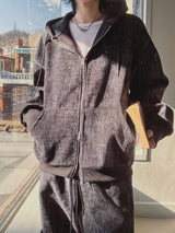 Dets two way velvet hoodie zip-up