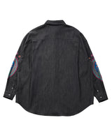 ペイズリー柄デニムプリーツシャツ (Black)