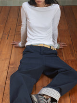 WIDE CUFFS COTTON PANTS (BLUE)