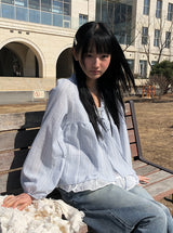 Anna Stripe Lace Frill Layered Blouse