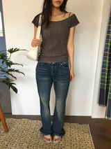 ショー リップル オフショルダー Tシャツ (4color)