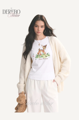 バンビ ラウンド スパンデックス ロングスリーブ Tシャツ