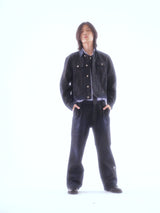 COATED KNIFE-SCRAPED HAND-WIPED DISTRESSED DENIM JACKET