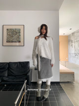 gray lace midi wool skirt