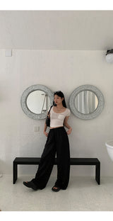 Embo bead wide banding casual pants