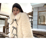 Ivory Poodle Fur Ribbon Half Coat