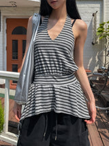 Witty Stripe Flare Halter Sleeveless
