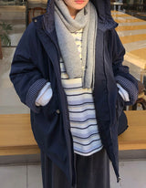Kentally Stripe Collar Over Wool Knit