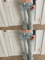  Touch Lace Trim Light Blue Bootcut Denim Pants