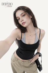 ダブルホルターパッドスリーブレストップ