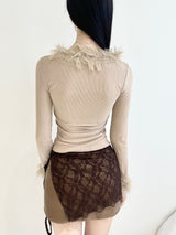 1083. Fur trimming ribbon cardi (3color)