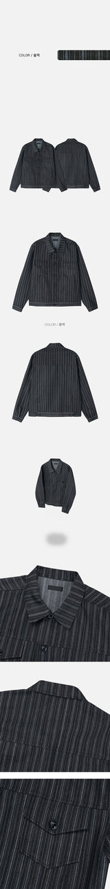 [SET UP가능] Stripe trucker denim jacket