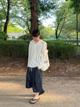 ワッフルオーバーヘンリーネック長袖Tシャツ