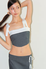 RIBBON PIN STRIPE LOW WAIST WRAP MINI SKIRT / GRAY