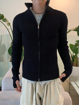 Rib Line Muscle Fit Zip-Up Knit