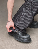 Pin stripe rivet wide denim