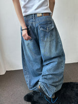 Truegen Button Waistband Side Pintuck Balloon Denim Pants 4color