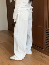 Fine X Strap Two-way Button Wide Long Pants