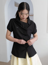 DRAPE COLLAR BLOUSE (BLACK)