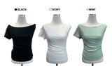 ツイストオフショルダー半袖Tシャツ (3 Colors)