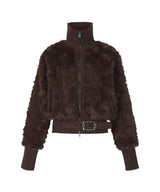 FAUX FUR BELT ZIP JACKET_BROWN