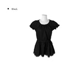 Poly Lace Ribbon Short Sleeve Blouse One Piece