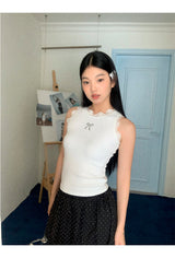 cat lace bow sleeveless tee
