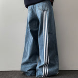 Port 3 trackline washed denim wide pants