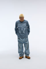 Weekend warrior typography printing stripe long sleeve (Sky-blue)