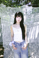 レース ヴィンテージ ウォッシュド ブーツカット デニムパンツ