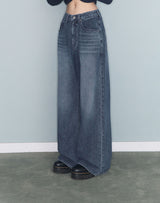 STITCH LINE WIDE DENIM PT BLUE
