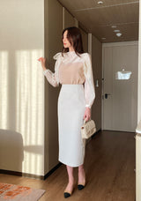 Liang Satin Tie Color Matching Puff Blouse