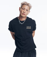 スターレタリングクロップドTシャツ - ブラック