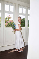 COTTON SHIRRING TIERED SKIRT / WHITE